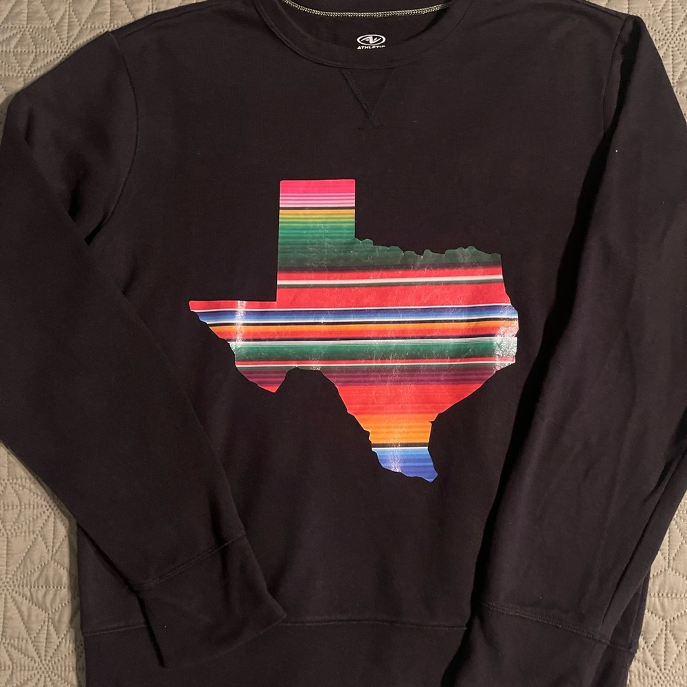 Athletic Works Black Crewneck with Colorful Texas Graphic
